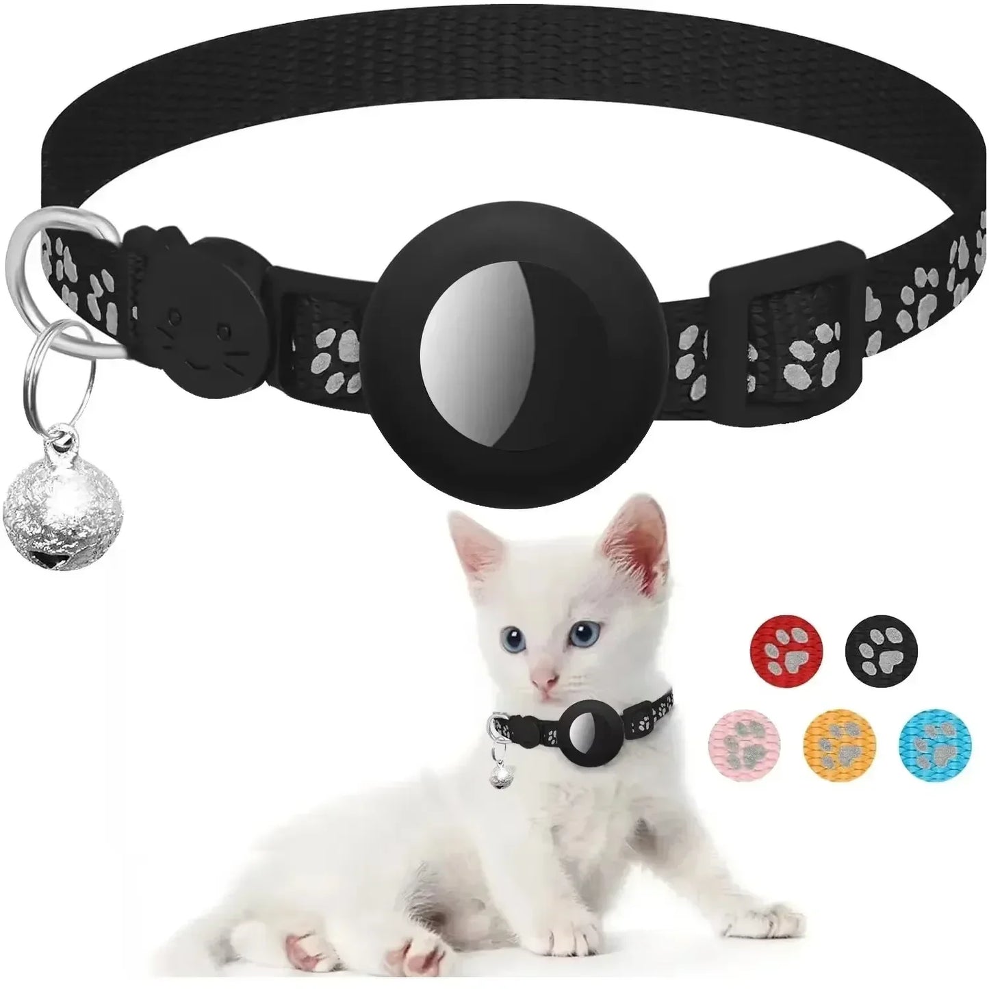 Airtag Cat Collar Breakaway, Reflective Kitten Collar with Apple Air Tag Holder and Bell for Girl Boy Cats, 0.4 Inches