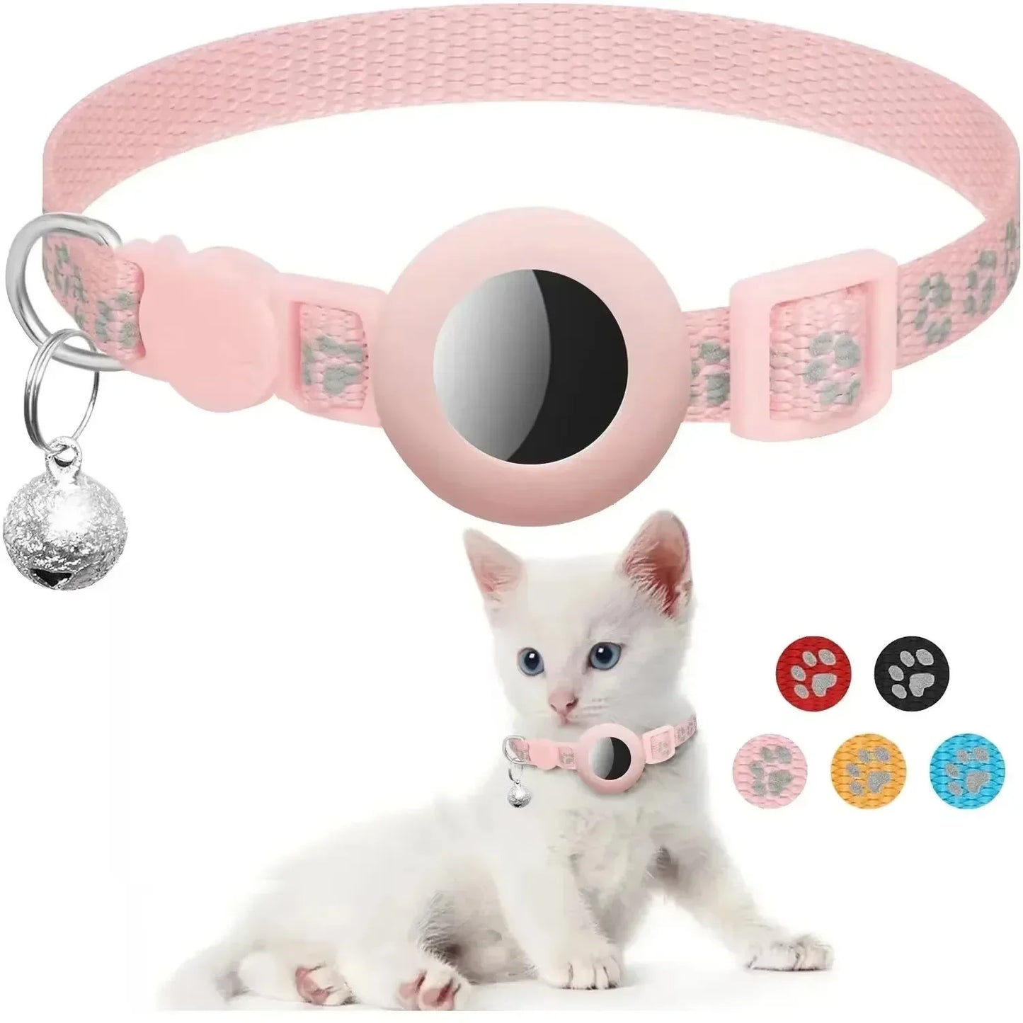 Airtag Cat Collar Breakaway, Reflective Kitten Collar with Apple Air Tag Holder and Bell for Girl Boy Cats, 0.4 Inches