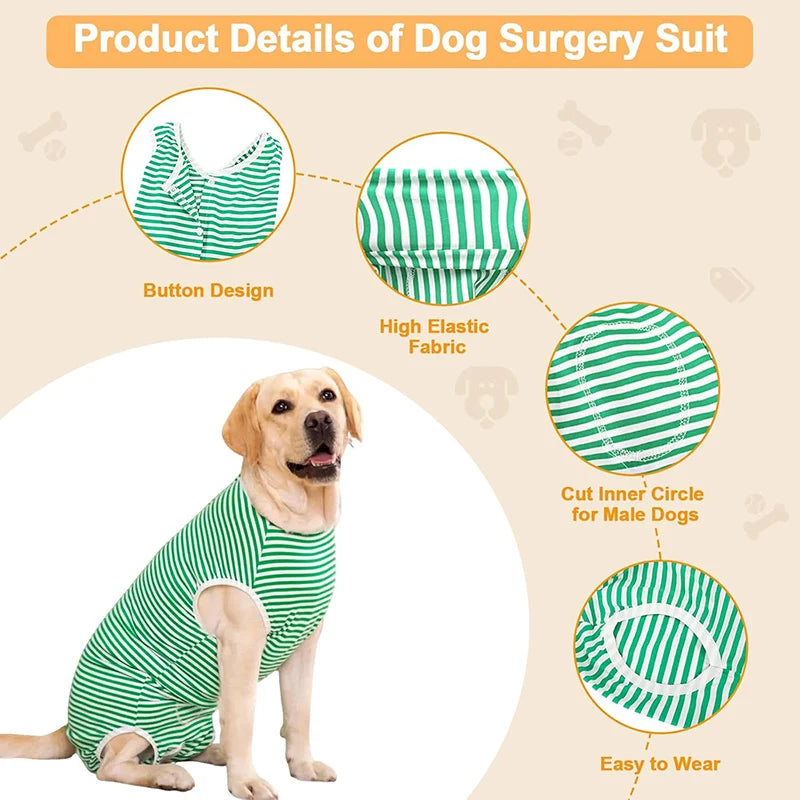 Dog Recovery Suit for After Surgery, Anti Licking Wounds Bodysuit Stripe Onesie Neuter Spay Surgery Suit for Medium Large Dogs