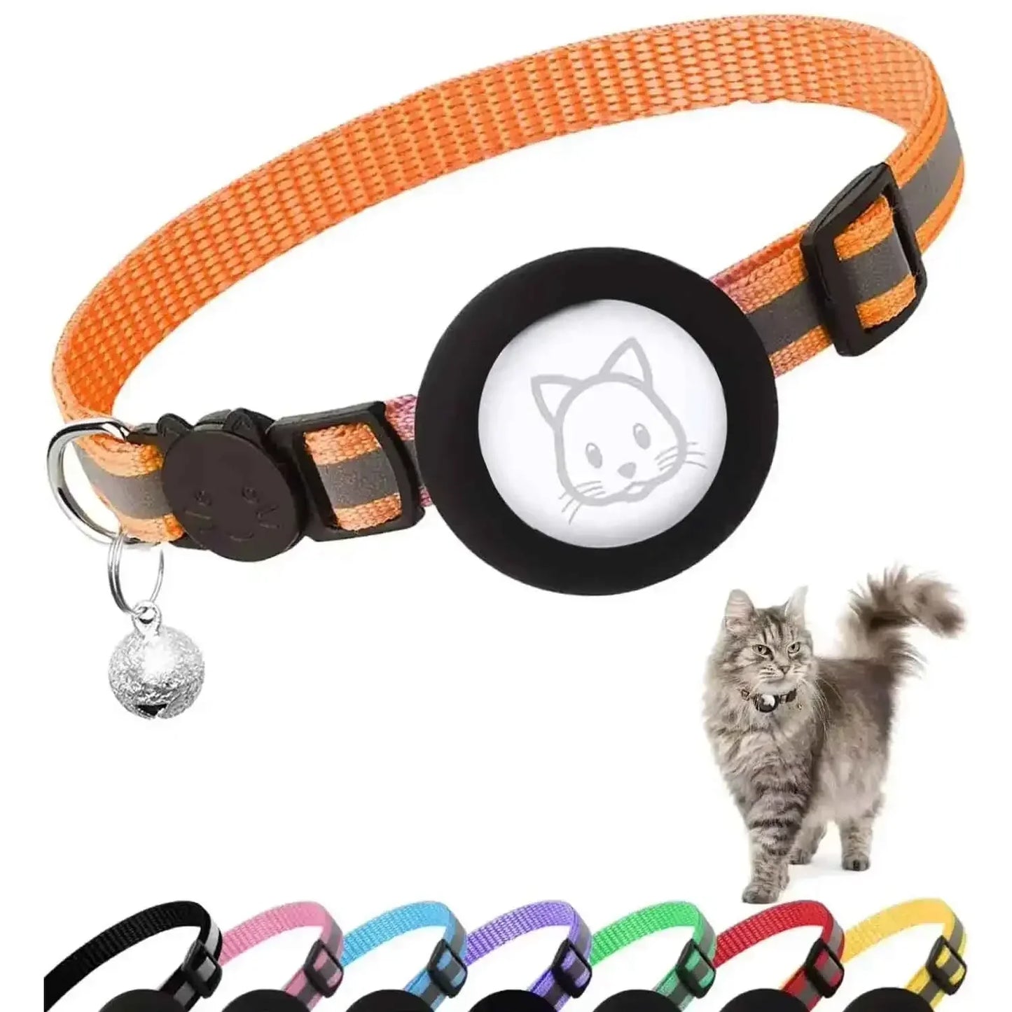 Airtag Cat Collar Breakaway, Reflective Kitten Collar with Apple Air Tag Holder and Bell for Girl Boy Cats, 0.4 Inches