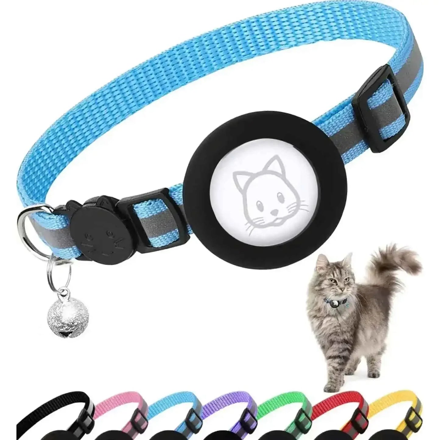 Airtag Cat Collar Breakaway, Reflective Kitten Collar with Apple Air Tag Holder and Bell for Girl Boy Cats, 0.4 Inches