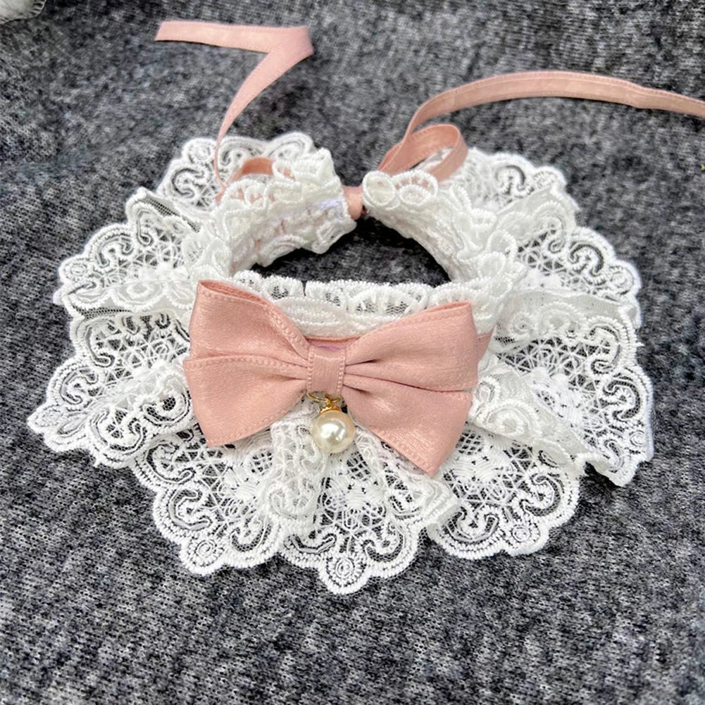 Lace Bowknot Pearl Collar Cat Dog Neckerchief Pet Cats Kitten Dog Puppy String Bib Necklace Necktie Neck Strap Scarf Accessories