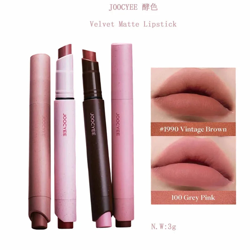 JOOCYEE Lipstick Velvet Matte Smooth Light Non-Stick Cup Non-Fading Low-Saturation Longlasting High-Coverage Lip Makeup 3g