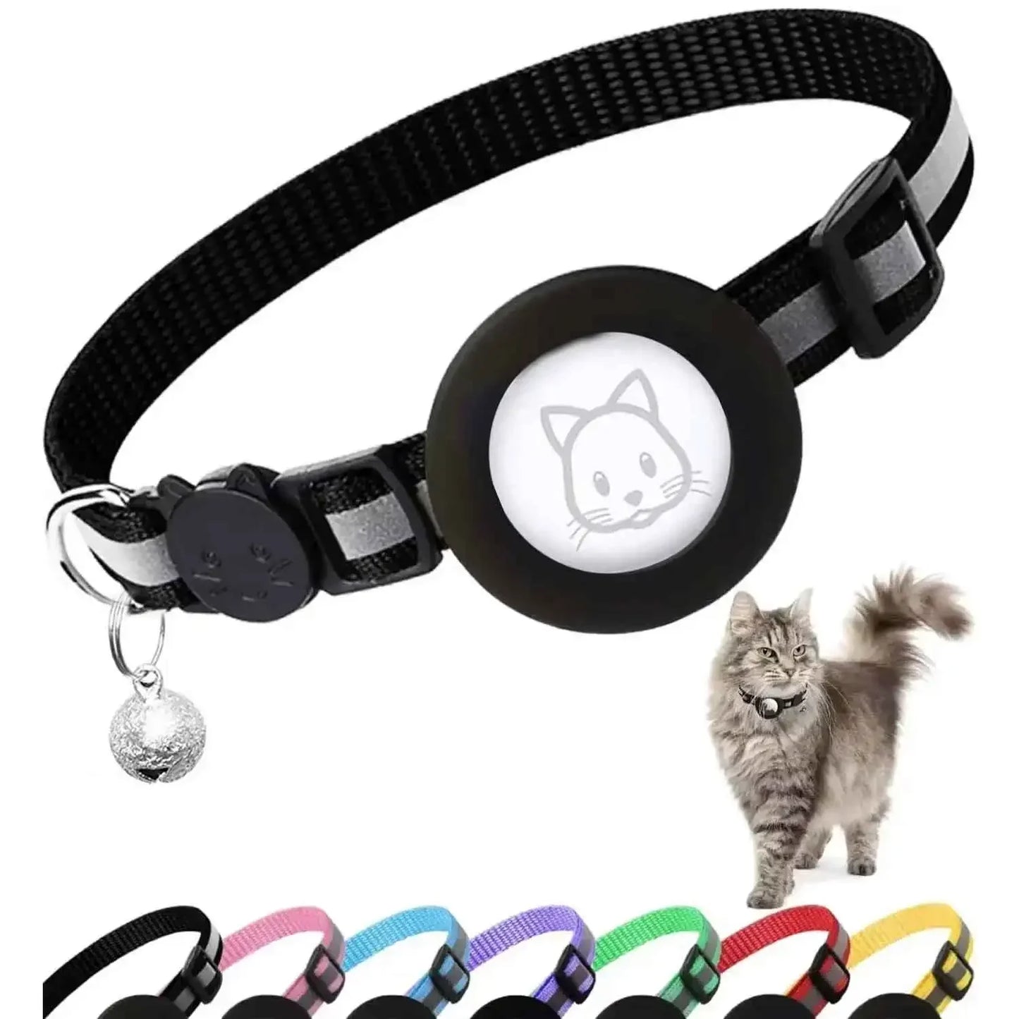 Airtag Cat Collar Breakaway, Reflective Kitten Collar with Apple Air Tag Holder and Bell for Girl Boy Cats, 0.4 Inches