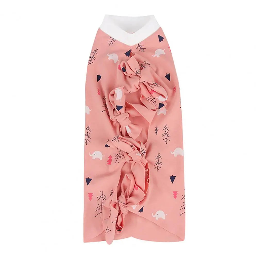 Elastic Cat Collar Breathable Cartoon Print Cat Recovery Suit with Elastic Neck Bandage for Female Cat Spay Surgery for Post-op