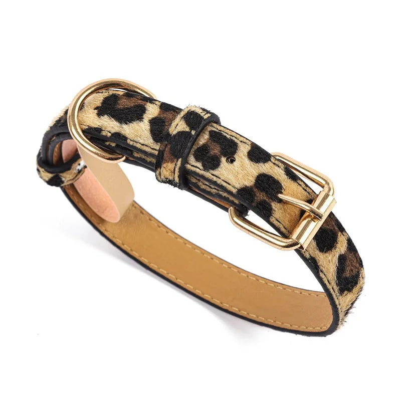 Fashionable Leopard Print Dog Collar PU Soft Adjustable Pet Collar Durable Dog Collars for Small Medium Dogs Outdoor Pet Supplie