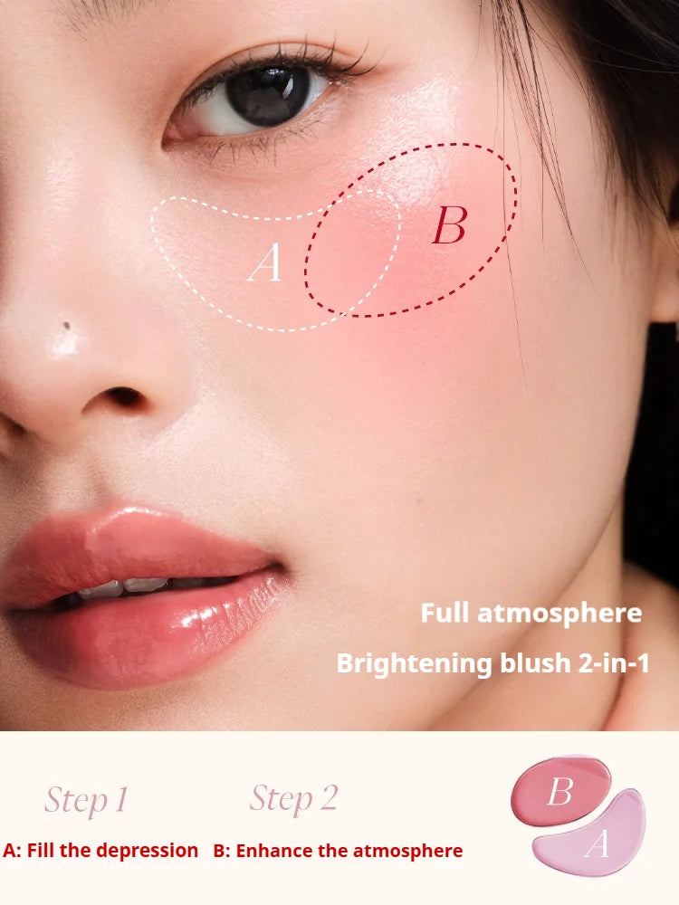 Joocyee Dual Color Blusher Cream Matte Highlight Longlasting Non-smudging Cheek Blush Swelling Atmosphere Not Melting Makeup 7g