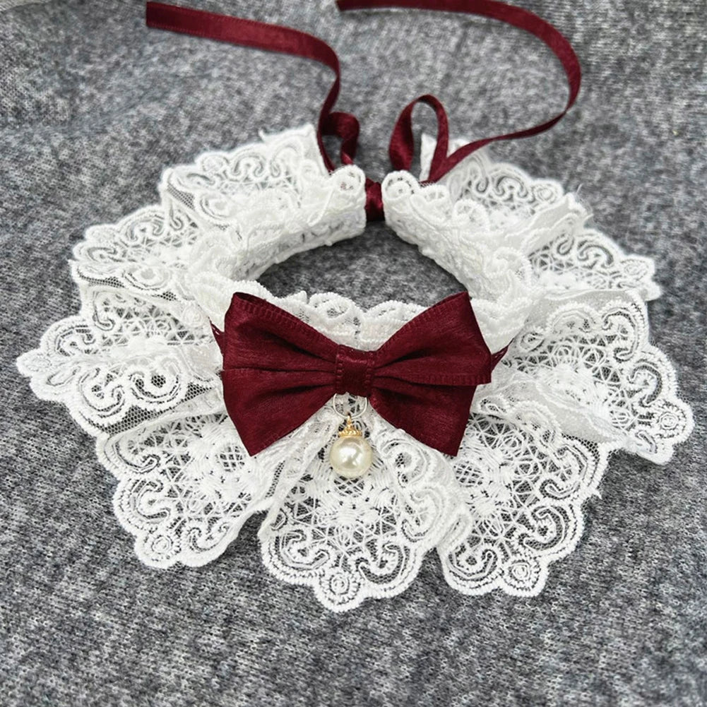 Lace Bowknot Pearl Collar Cat Dog Neckerchief Pet Cats Kitten Dog Puppy String Bib Necklace Necktie Neck Strap Scarf Accessories