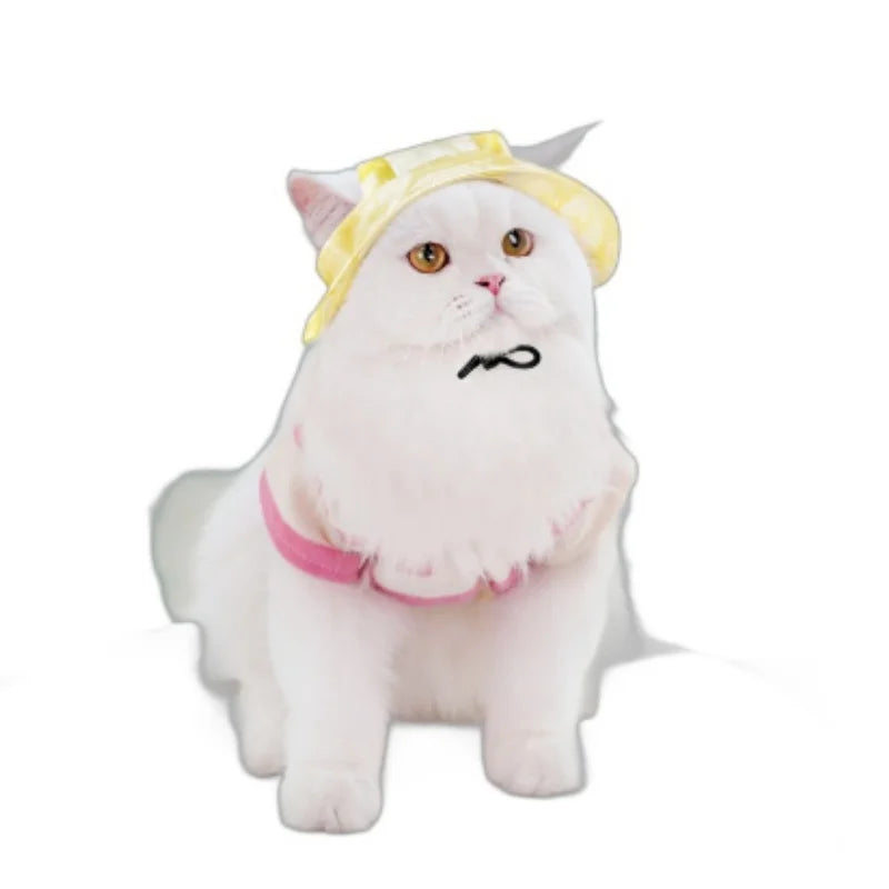 1PC 6Color Funny Cat Costume Sun Hats with Ear Holes Tie-dyed Style Pet Little Dog Cap Kedi Sunhat Mascotas Grooming Accessories
