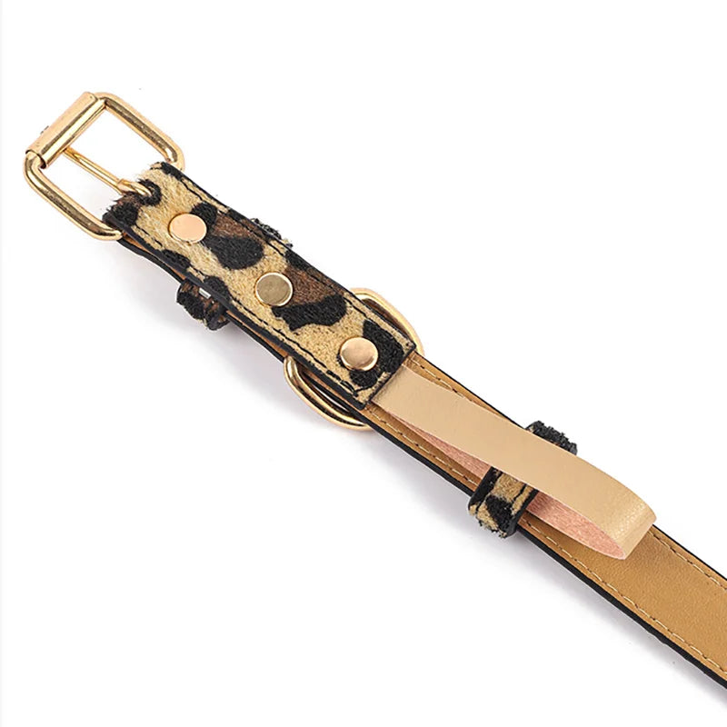 Fashionable Leopard Print Dog Collar PU Soft Adjustable Pet Collar Durable Dog Collars for Small Medium Dogs Outdoor Pet Supplie
