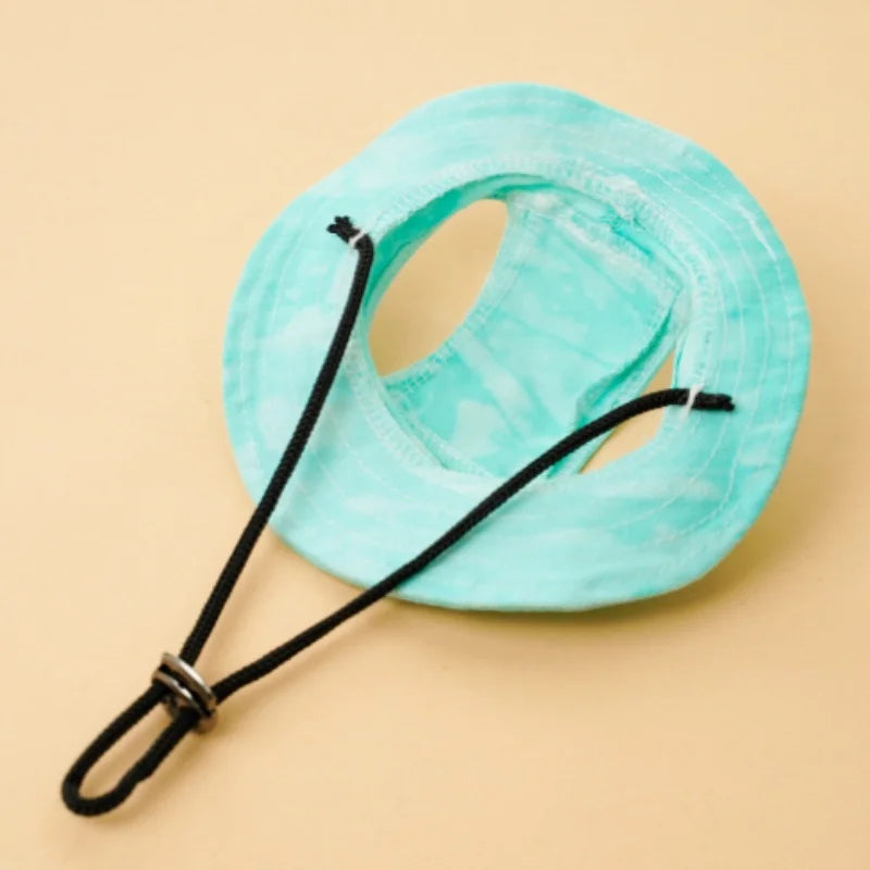 1PC 6Color Funny Cat Costume Sun Hats with Ear Holes Tie-dyed Style Pet Little Dog Cap Kedi Sunhat Mascotas Grooming Accessories