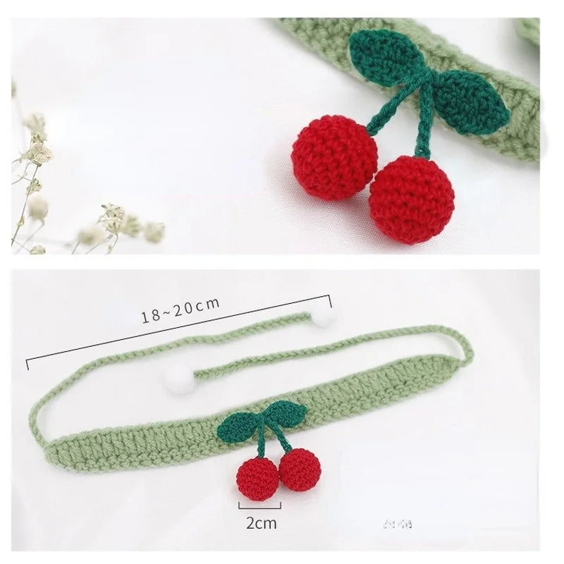 Cherry collar for cats Pet dogs Knitted Necklace with ball Cute adjustable tie Manual Kitty Scarf Christmas pet accessories