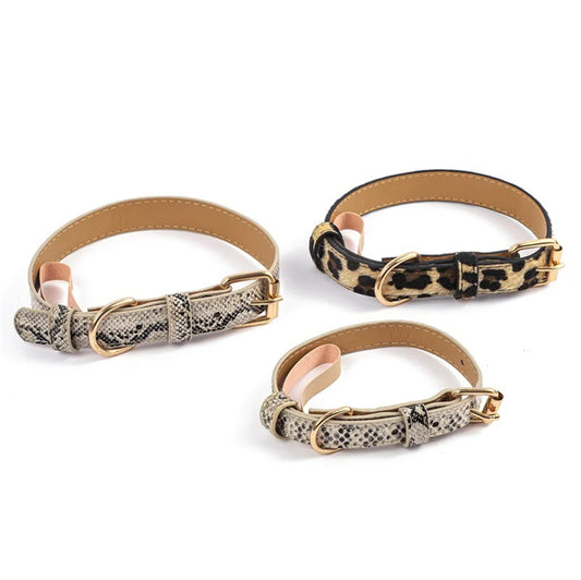 Fashionable Leopard Print Dog Collar PU Soft Adjustable Pet Collar Durable Dog Collars for Small Medium Dogs Outdoor Pet Supplie