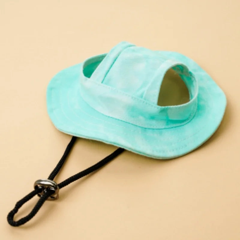 1PC 6Color Funny Cat Costume Sun Hats with Ear Holes Tie-dyed Style Pet Little Dog Cap Kedi Sunhat Mascotas Grooming Accessories