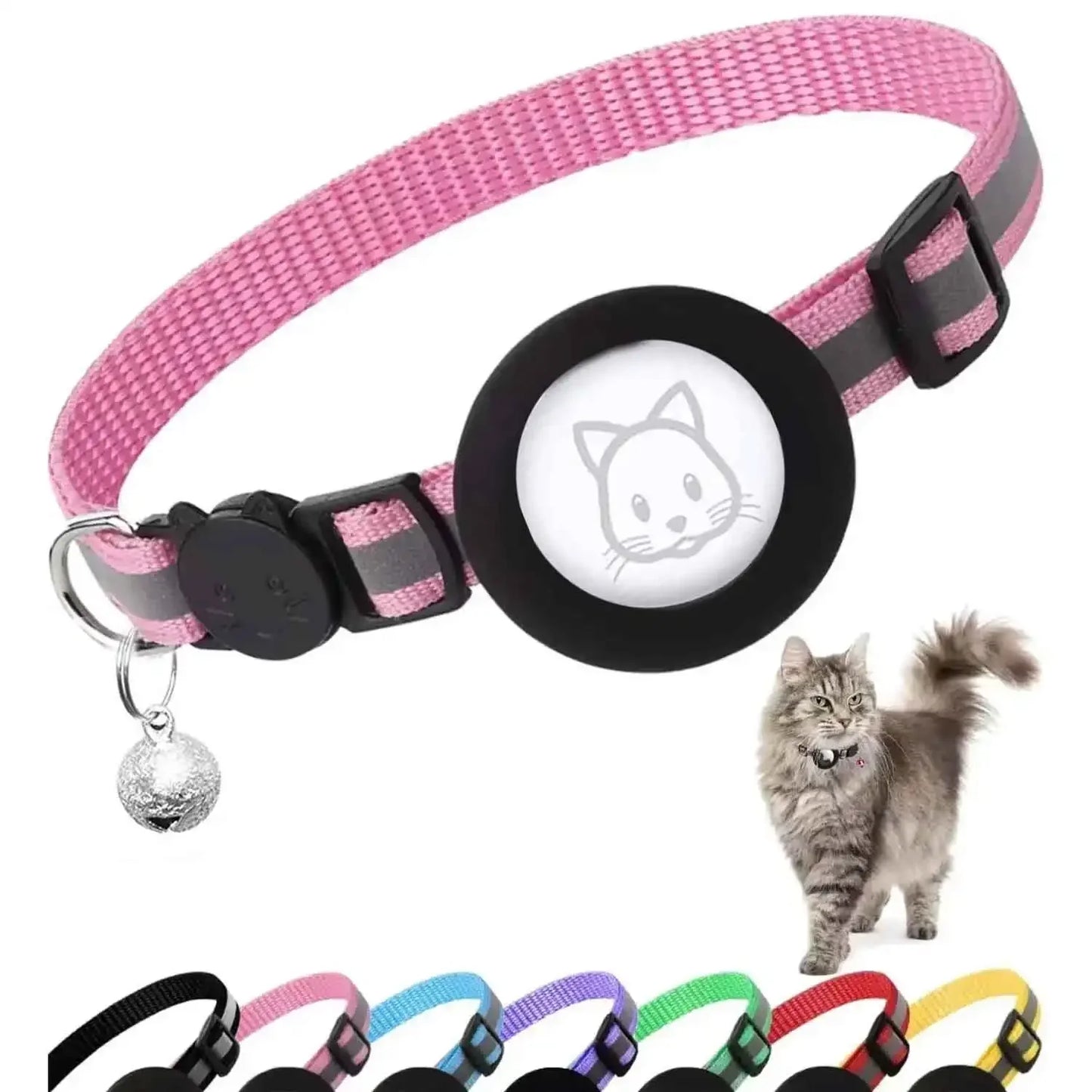 Airtag Cat Collar Breakaway, Reflective Kitten Collar with Apple Air Tag Holder and Bell for Girl Boy Cats, 0.4 Inches