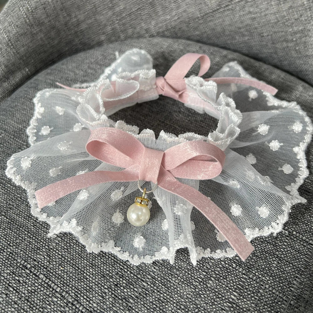 Lace Bowknot Pearl Collar Cat Dog Neckerchief Pet Cats Kitten Dog Puppy String Bib Necklace Necktie Neck Strap Scarf Accessories