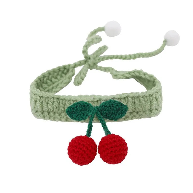 Cherry collar for cats Pet dogs Knitted Necklace with ball Cute adjustable tie Manual Kitty Scarf Christmas pet accessories