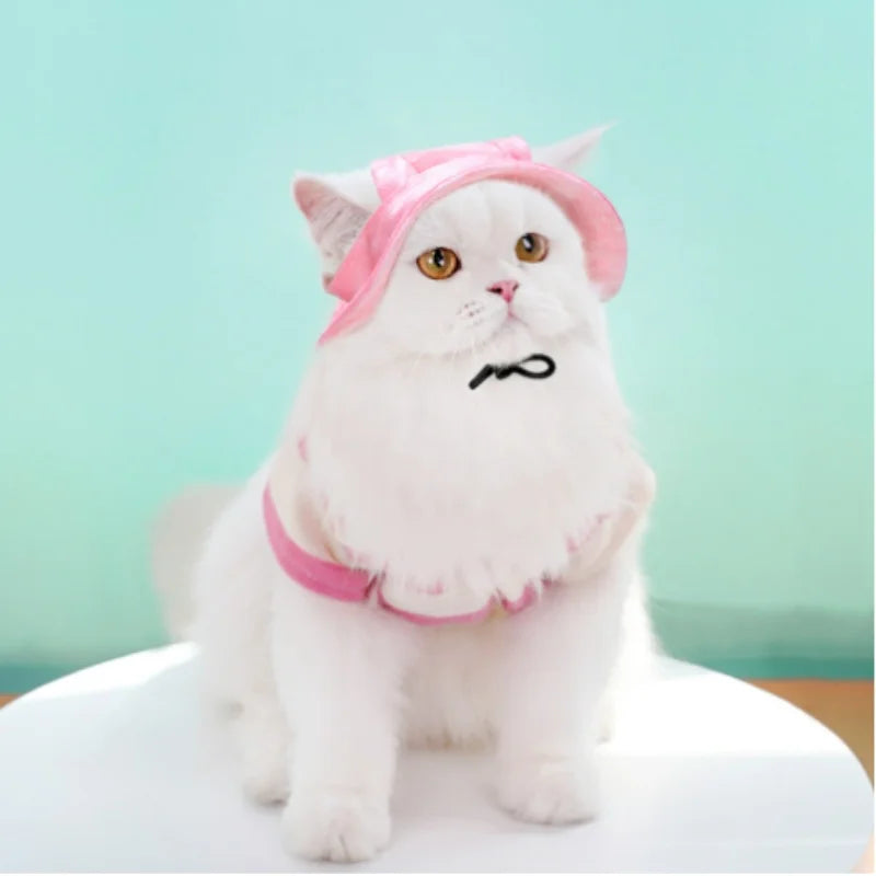 1PC 6Color Funny Cat Costume Sun Hats with Ear Holes Tie-dyed Style Pet Little Dog Cap Kedi Sunhat Mascotas Grooming Accessories
