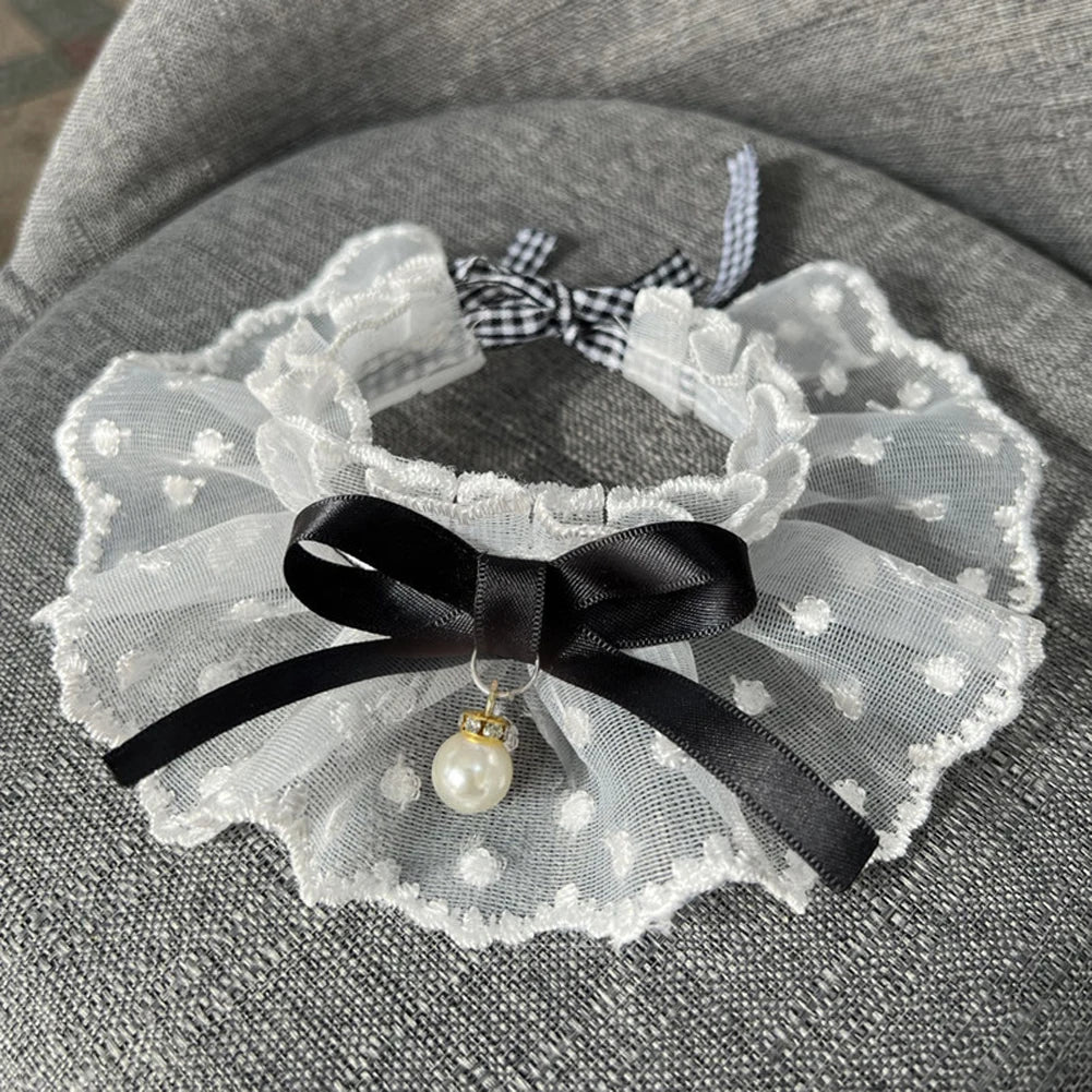 Lace Bowknot Pearl Collar Cat Dog Neckerchief Pet Cats Kitten Dog Puppy String Bib Necklace Necktie Neck Strap Scarf Accessories