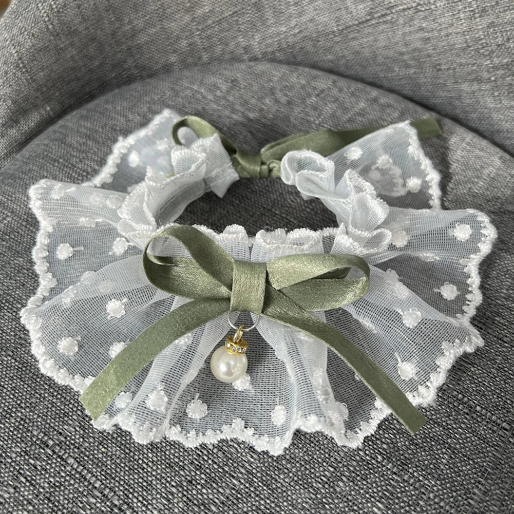 Lace Bowknot Pearl Collar Cat Dog Neckerchief Pet Cats Kitten Dog Puppy String Bib Necklace Necktie Neck Strap Scarf Accessories