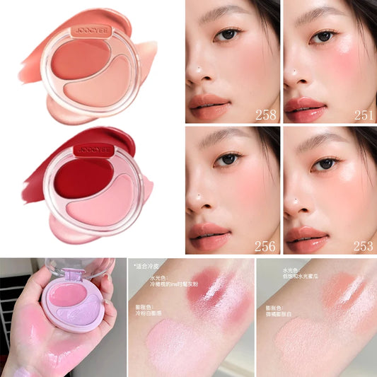 Joocyee Dual Color Blusher Cream Matte Highlight Longlasting Non-smudging Cheek Blush Swelling Atmosphere Not Melting Makeup 7g